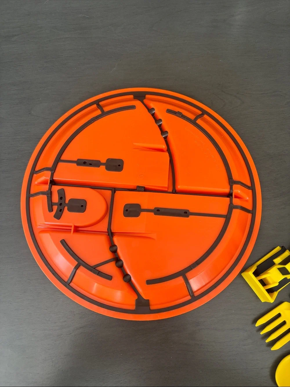 Constructive Eating Orange Divided Plate with Yellow Utensils